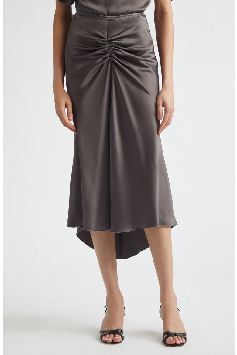 Gathered Satin Midi Skirt, Main, color, ORE