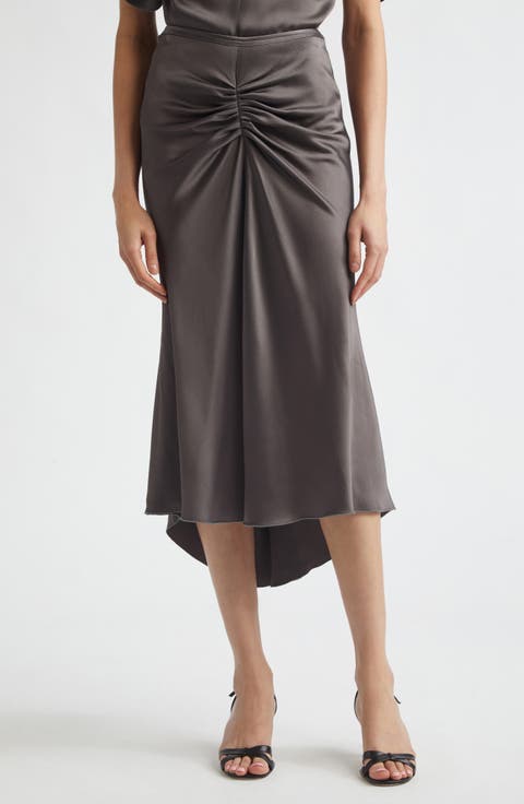 Gathered Satin Midi Skirt