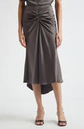 Victoria Beckham Gathered Satin Midi Skirt