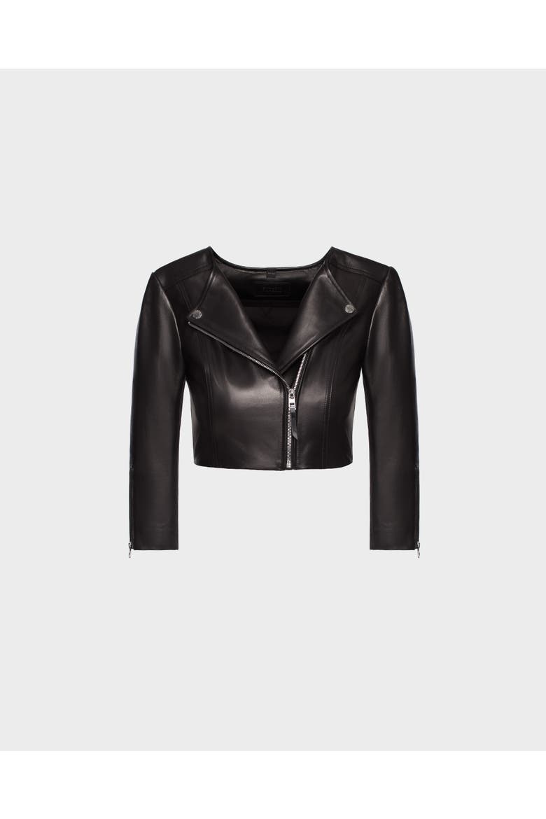 WINNI Black Cropped Leather Biker Jacket for Women, Alternate, color, Black