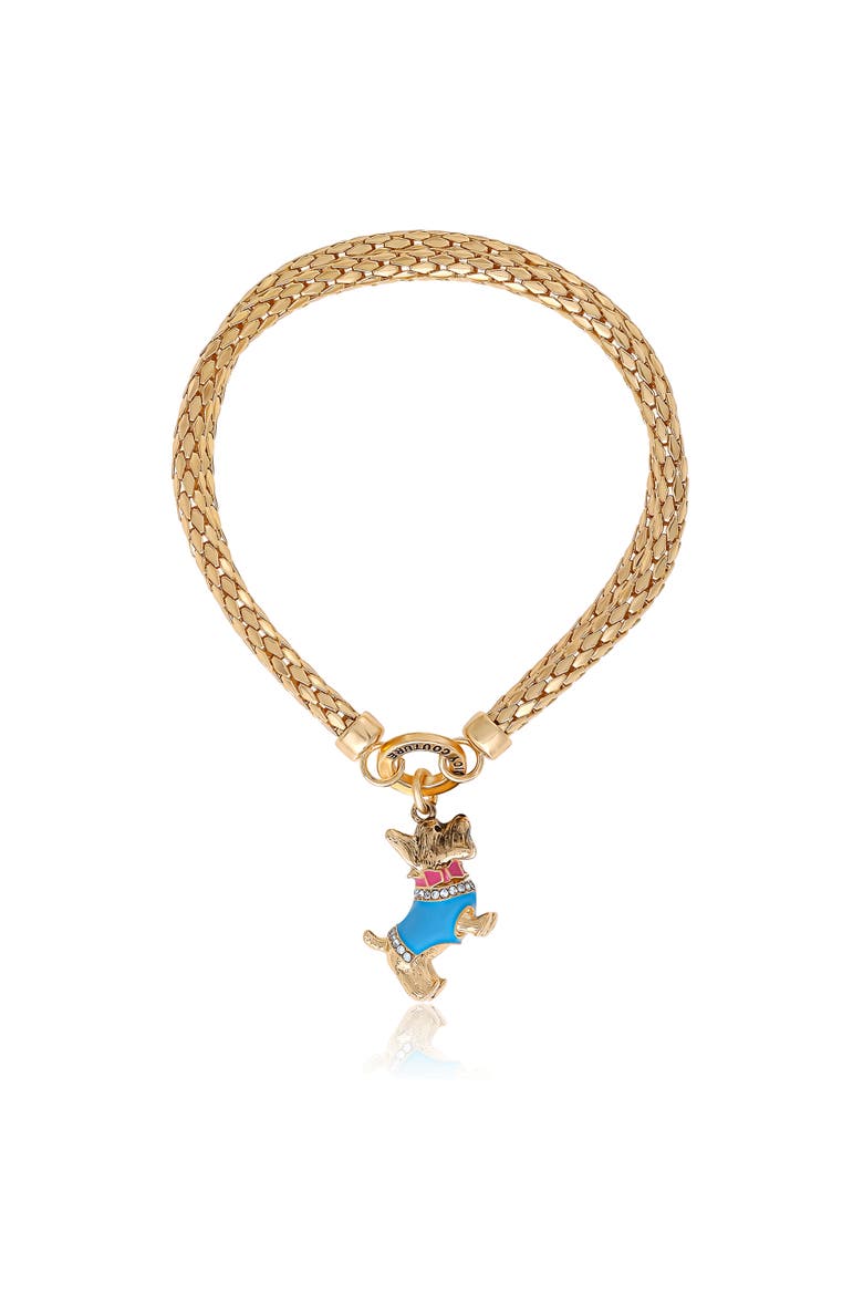 Double Chain Bracelet with Blue Dog Charm, Main, color, Gold Tone