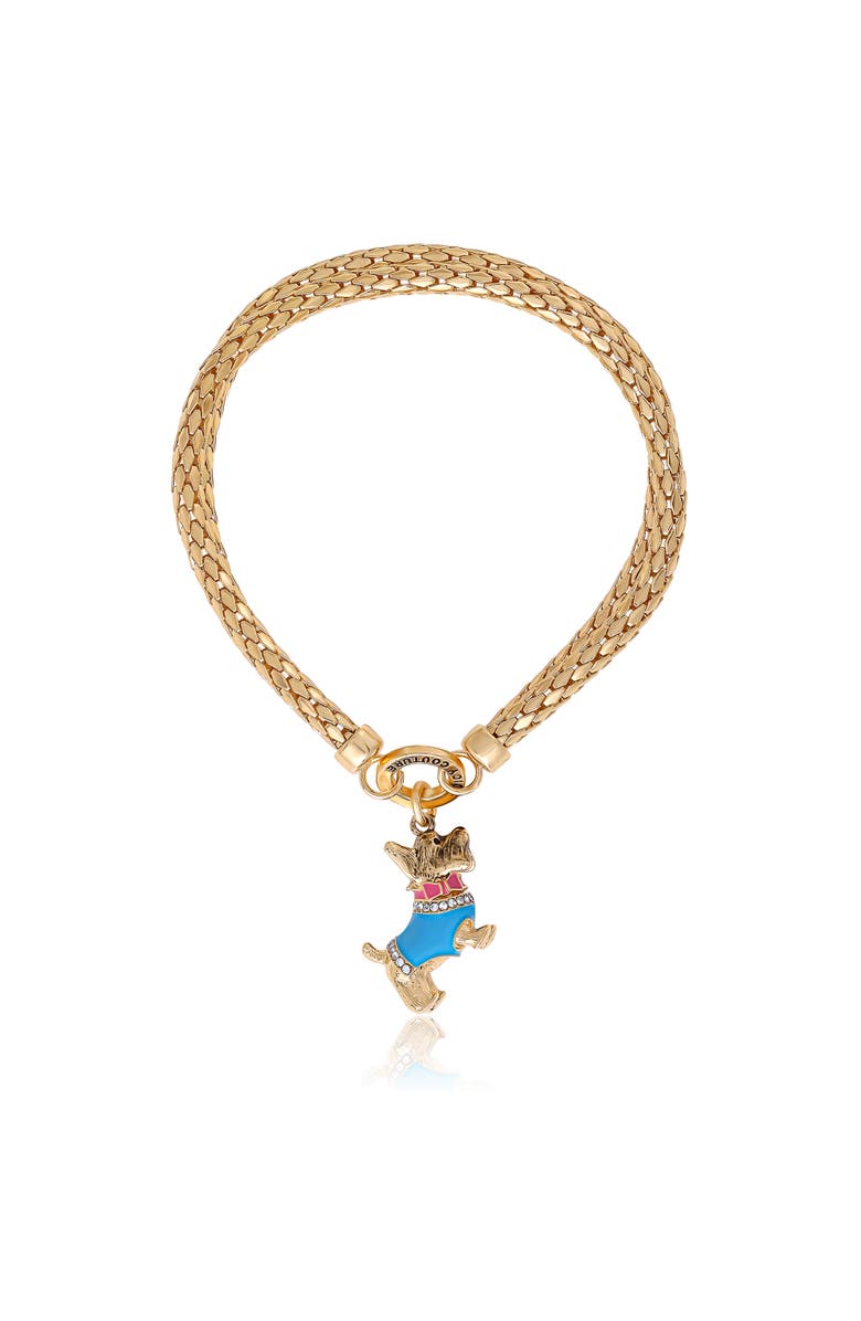 Juicy Couture Double Chain Bracelet with Blue Dog Charm, Main, color, Gold Tone