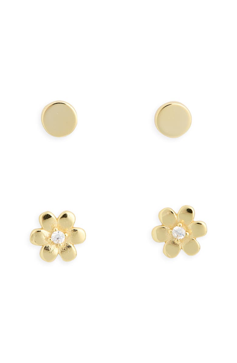 ARGENTO VIVO Solid & Flower Stud Earrings Set, Main, color, Gold