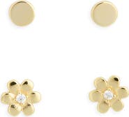 ARGENTO VIVO Solid & Flower Stud Earrings Set