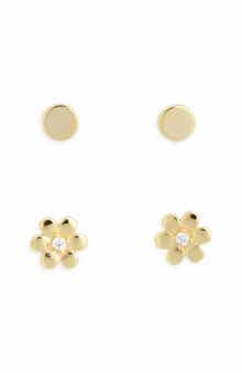 ARGENTO VIVO Solid & Flower Stud Earrings Set