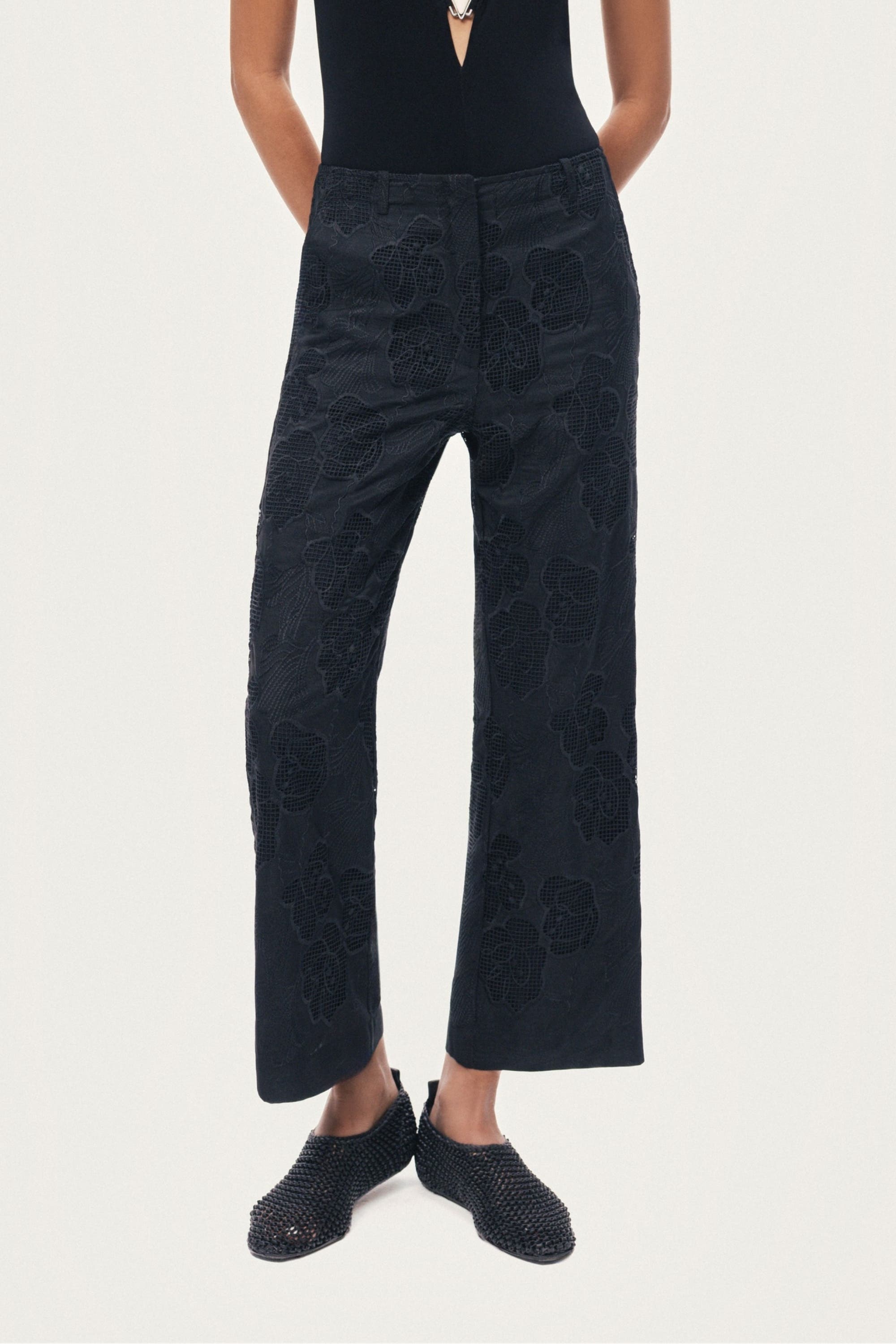 Nocturne Printed Relaxed Straight-leg Pants In Black