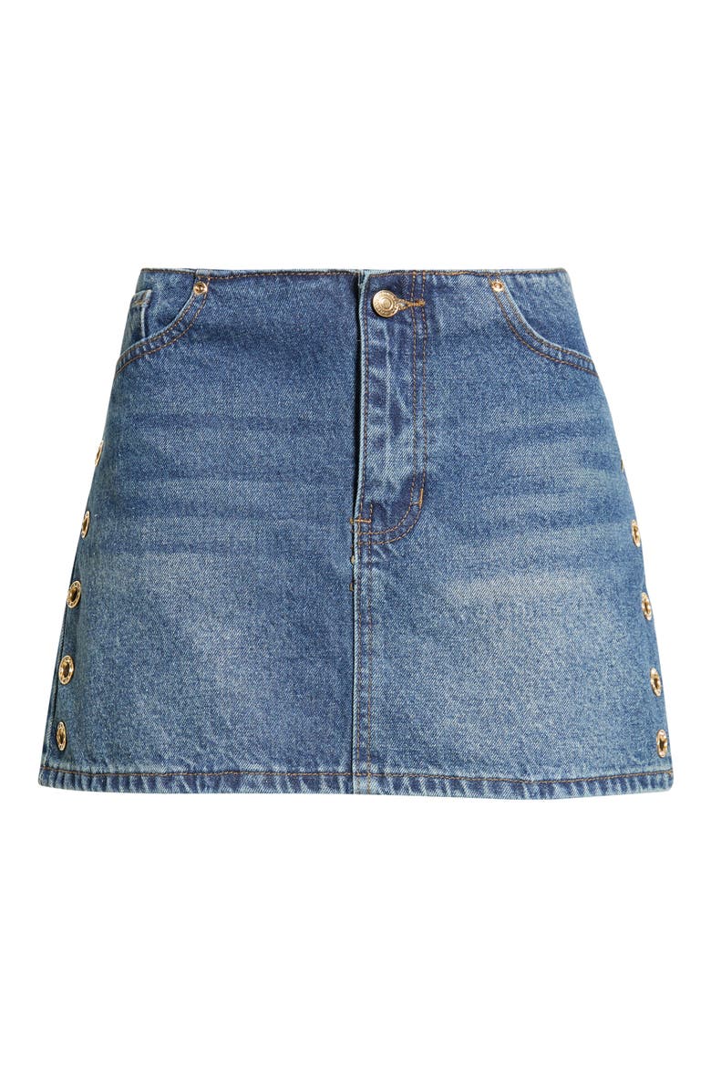 Ninfa Grommet Embellished Denim Miniskirt, Alternate, color, GOLD TINT WASH