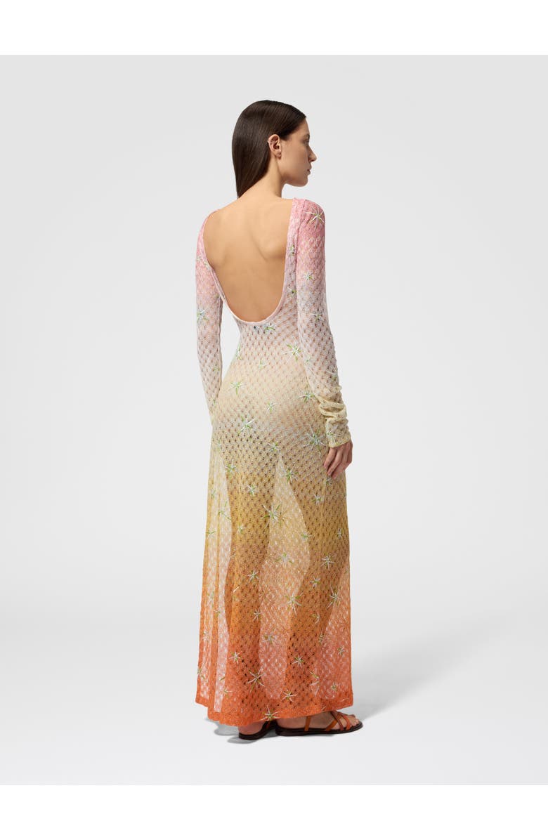 Missoni Long Cover-up Dress In Lamé Viscose With Dégradé Spiderweb Motif And Embroidery, Alternate, color, Multicoloured