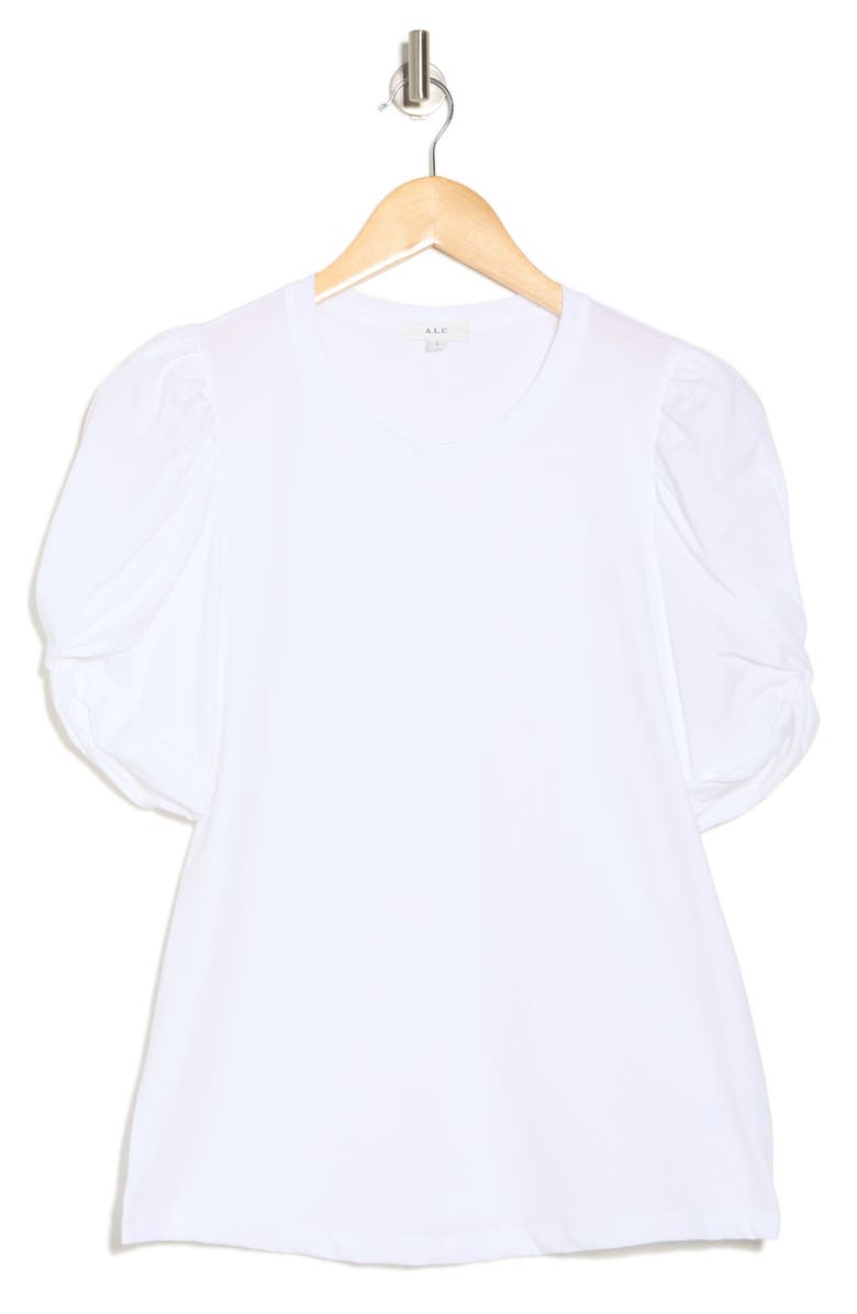 A.L.C. Kati Ruched Puff Sleeve T-Shirt, Alternate, color, White