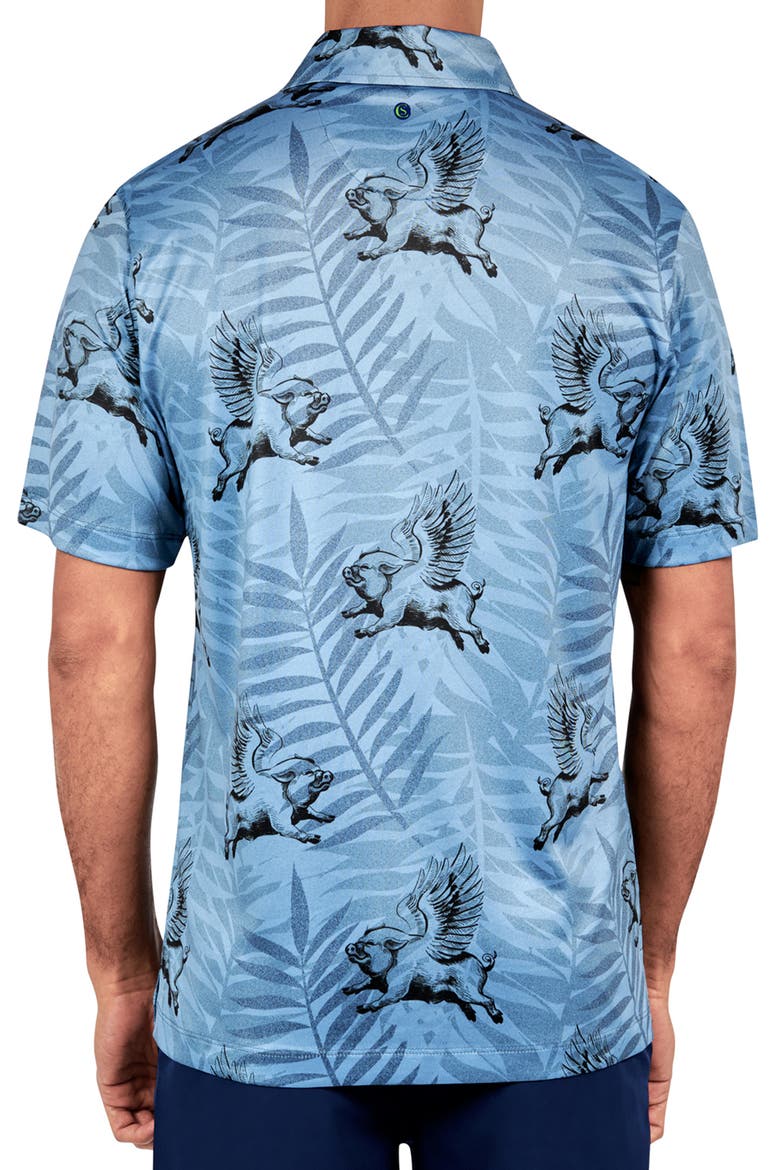 Regular Fit Flying Pigs Print Recycled Performance Golf Polo, Alternate, color, BLUE