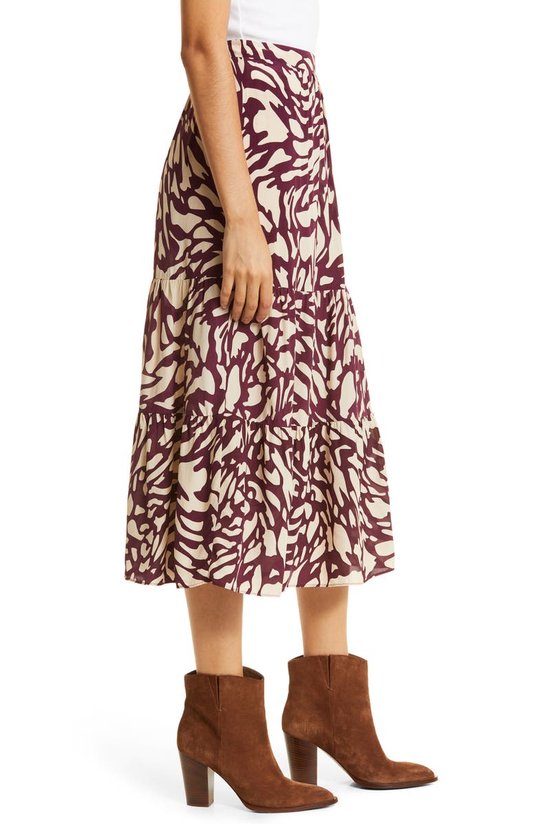 ba&sh Gianna Tiered Ruffle Skirt, Alternate, color, Bordeaux