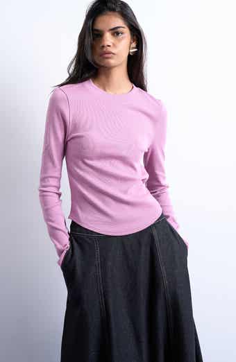 Long Sleeve Curve Hem Rib Top
