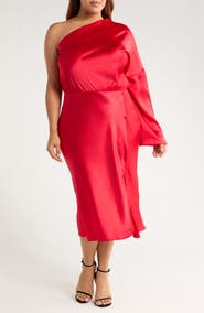 Renee C One-Shoulder Satin Midi Dress