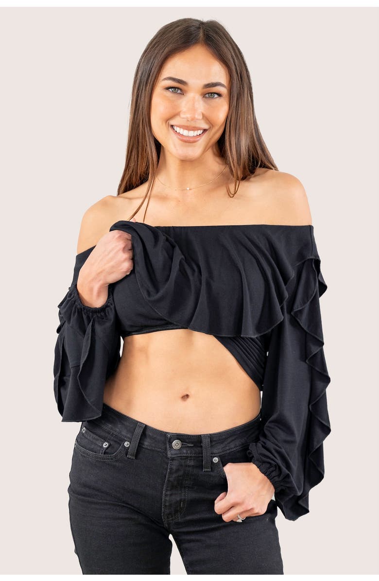 JJwinks Vixen Built-In Shelf Off-The-Shoulder Long Sleeve Ruffle