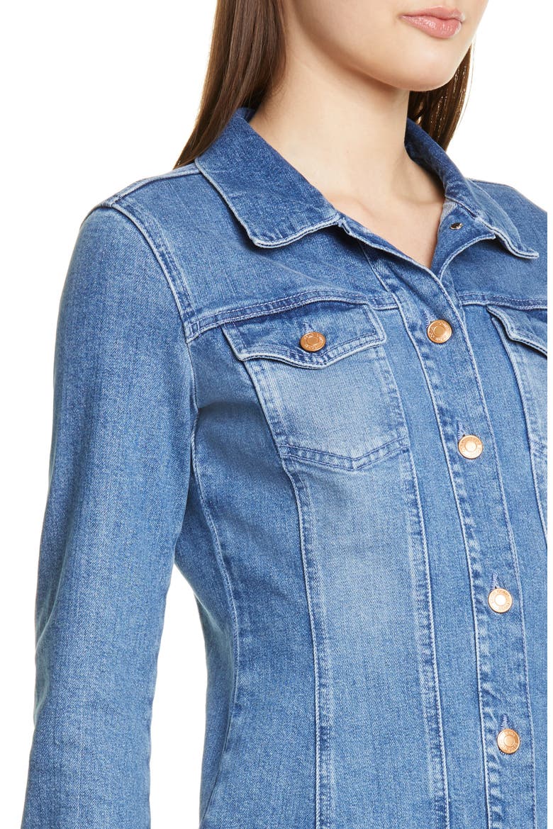 Long Sleeve Denim Minidress, Alternate, color, TURQUOISE/ AQUA