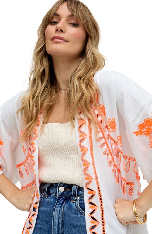 Raffya Lupe Edge To Edge Embroidered Kimono In White