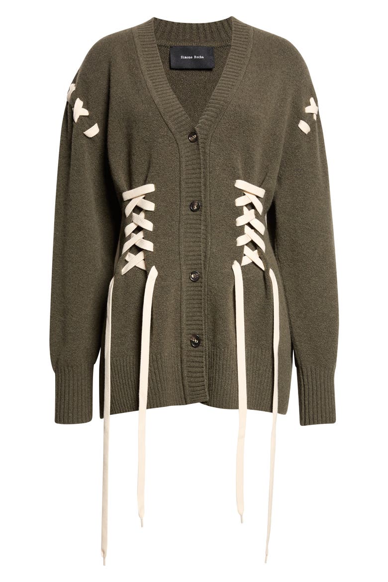 Lace-up Merino Wool Blend Cardigan, Main, color, KHAKI/ ECRU