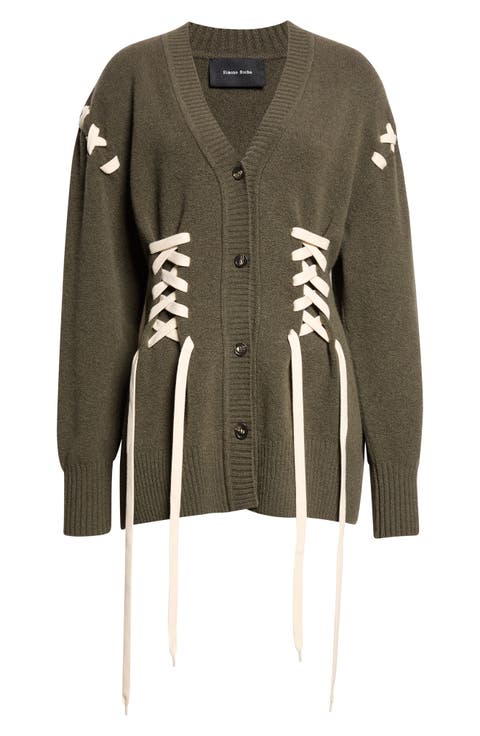 Lace-up Merino Wool Blend Cardigan