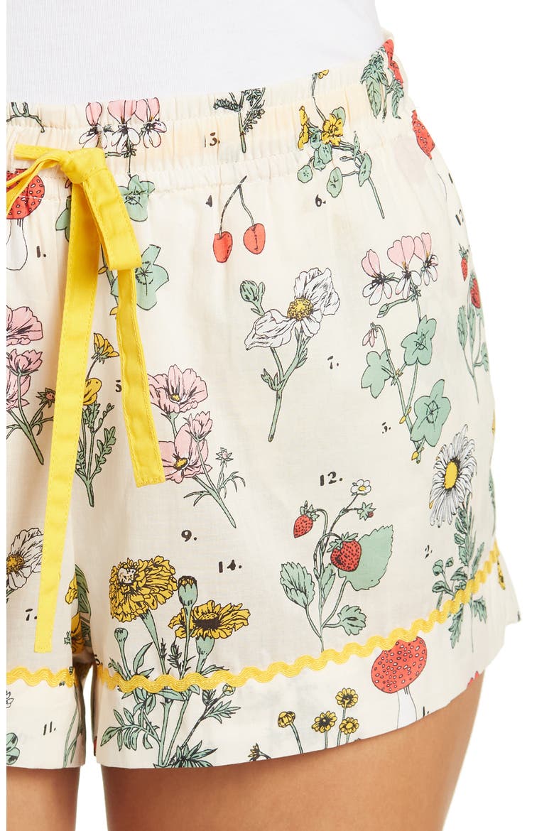 Women's Botanical Print Cotton Pajama Shorts, Alternate, color, BEIGE