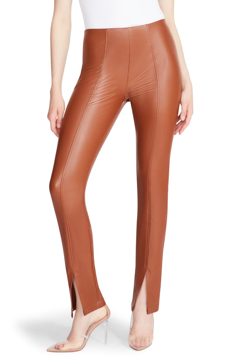 Anastasia Split Hem Faux Leather Leggings, Main, color, COGNAC