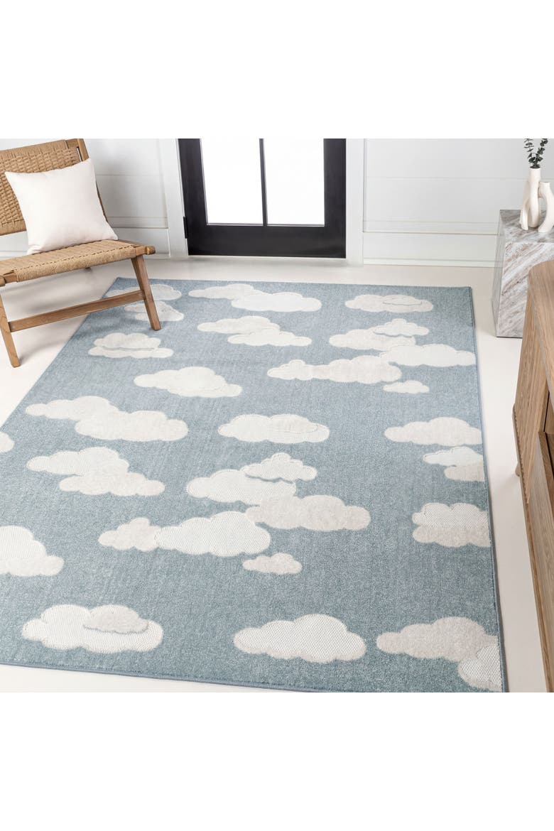 Hedwig High-Low Youth Cloud Scandi Indoor/Outdoor Area Rug, Alternate, color, Blue/Ivory