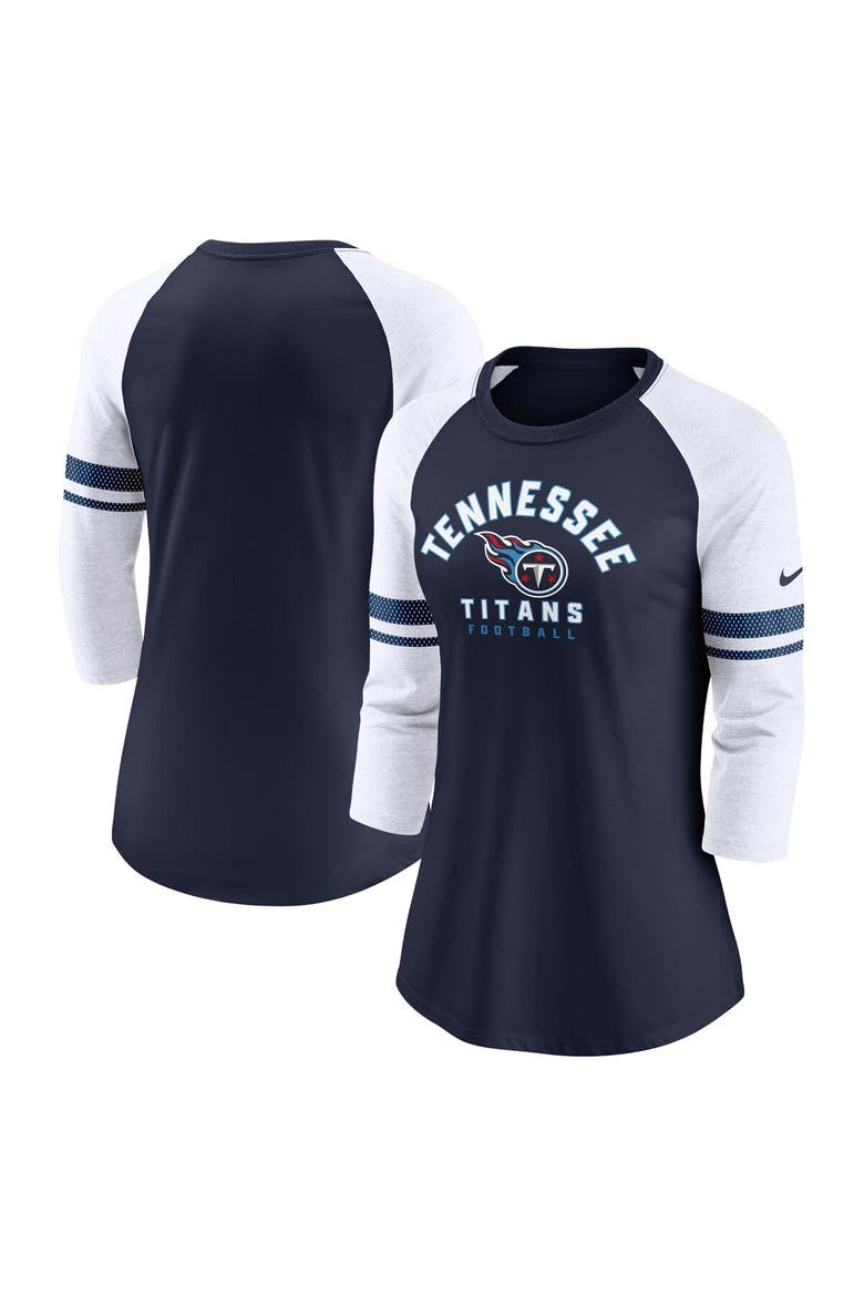 Women's Nike Navy Tennessee Titans 3/4-Sleeve Lightweight Raglan Fashion T-Shirt, Main, color, Navy