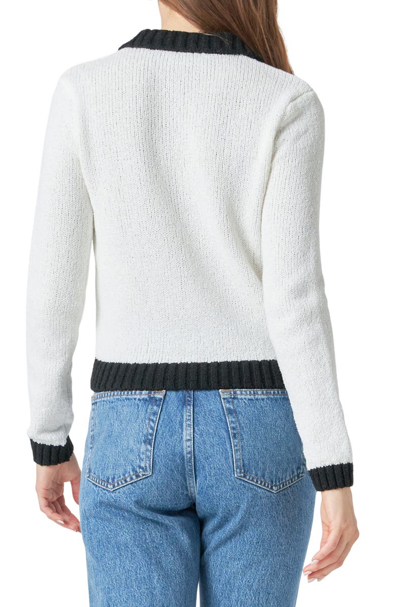 Endless Rose Contrast Detail Polo Sweater, Alternate, color, Ivory/ Black