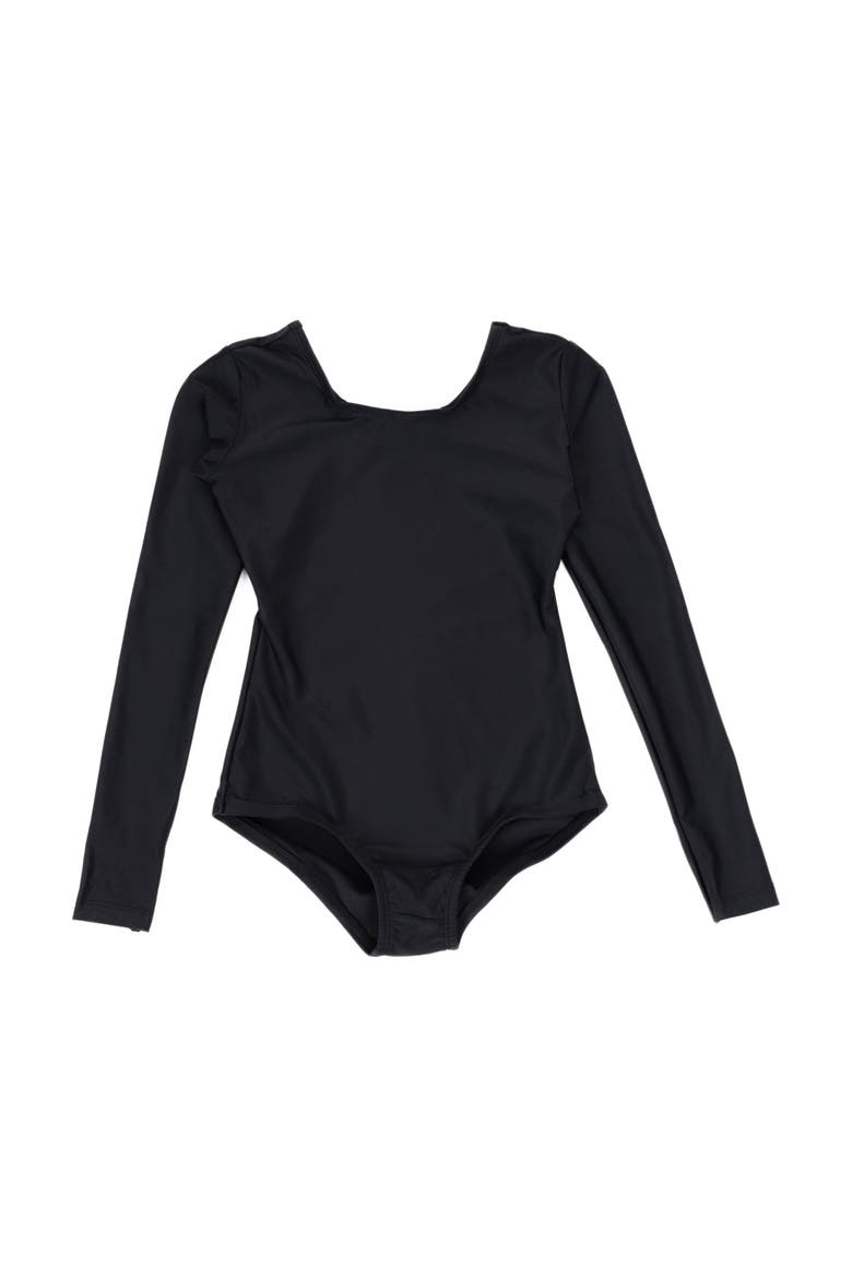 Girls Long Sleeve Leotard, Alternate, color, BLACK