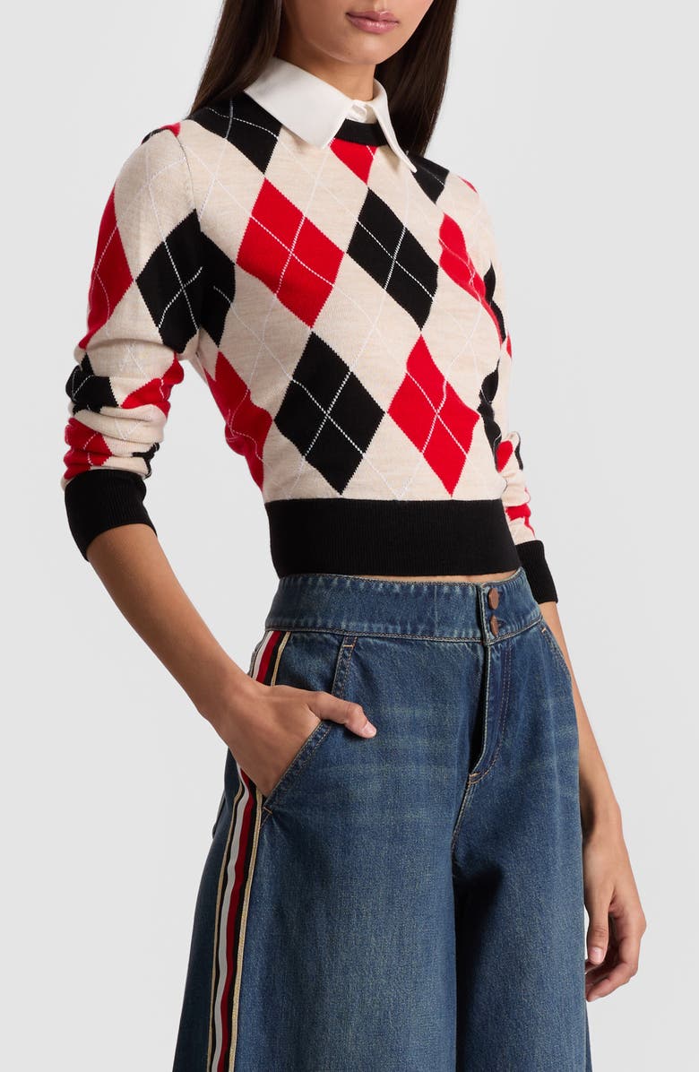 Alice + Olivia Carol Ann Wool Blend Argyle Sweater with Removable Collar, Alternate, color,