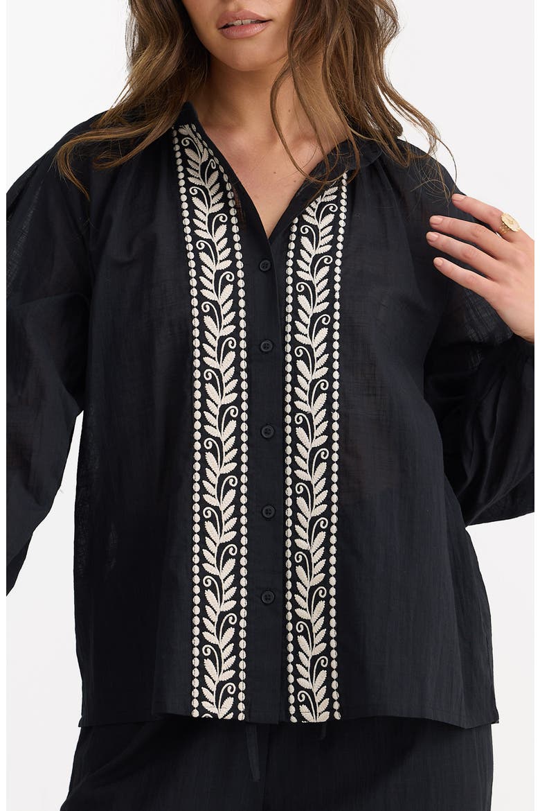Cala Embroidered Shirt, Alternate, color, BLACK W OFF WHITE
