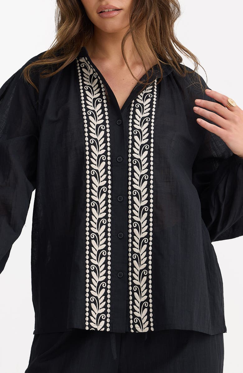 Talisman the Label Cala Embroidered Shirt, Alternate, color, Black W Off White