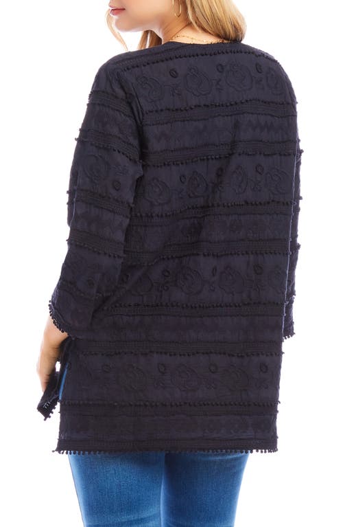 Karen Kane Embroidered Cotton Tunic Top In Navy