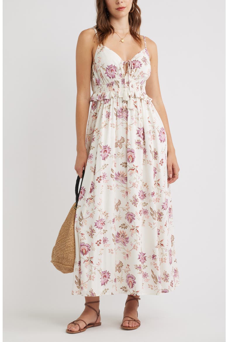 Floral Peplum Maxi Dress, Alternate, color, IVORY- PINK COTTAGE FLORAL