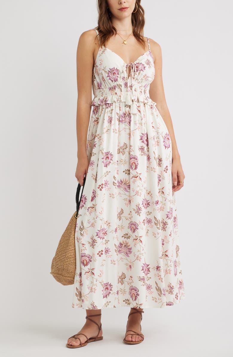 Treasure & Bond Floral Peplum Maxi Dress, Alternate, color, Ivory- Pink Cottage Floral