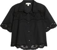 Treasure & Bond Embroidered Cutwork Cotton Camp Shirt