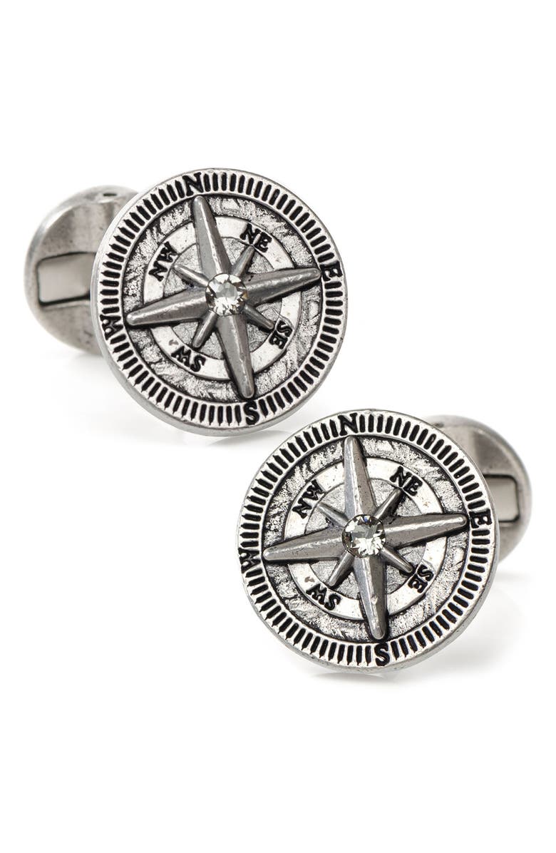 Cufflinks, Inc. Compass Stainless Steel Cuff Links, Main, color, Silver