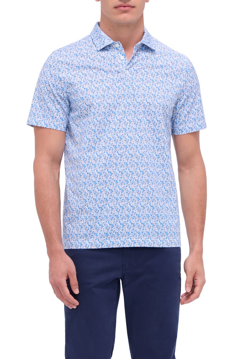 Bugatchi Victor OoohCotton<sup>®</sup> Barware Print Polo, Main, color, Sapphire