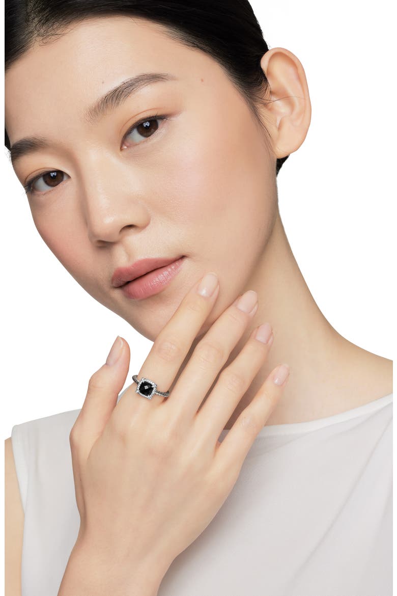 Petite Chatelaine® Pavé Bezel Ring with Semiprecious Stone and Diamonds, Alternate, color, SILVER PAVE/ BLACK ONYX