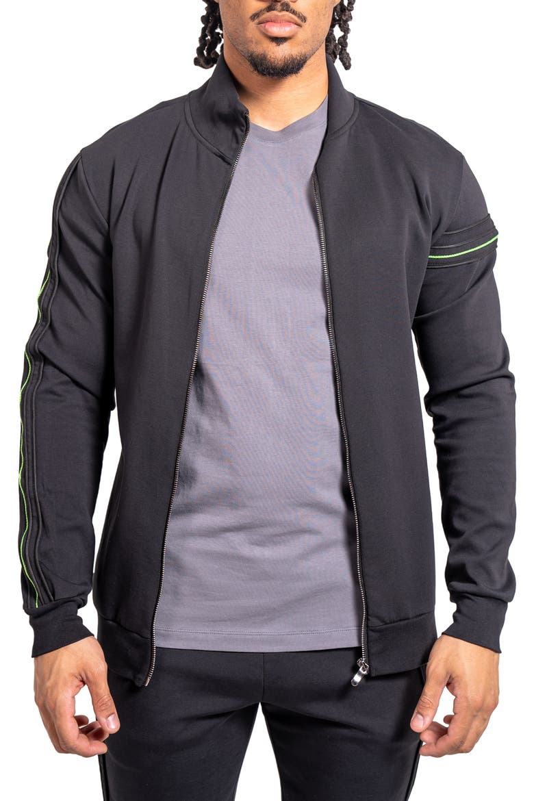 Zipper Resistanceneon Black Knit Track Jacket, Main, color, BLACK