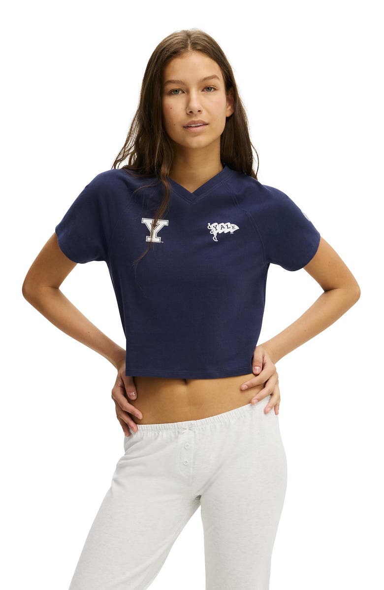 COTTON ON BODY Women's Dreamy Soft V Neck Baby Tee, Alternate, color, Navy Vision Yale