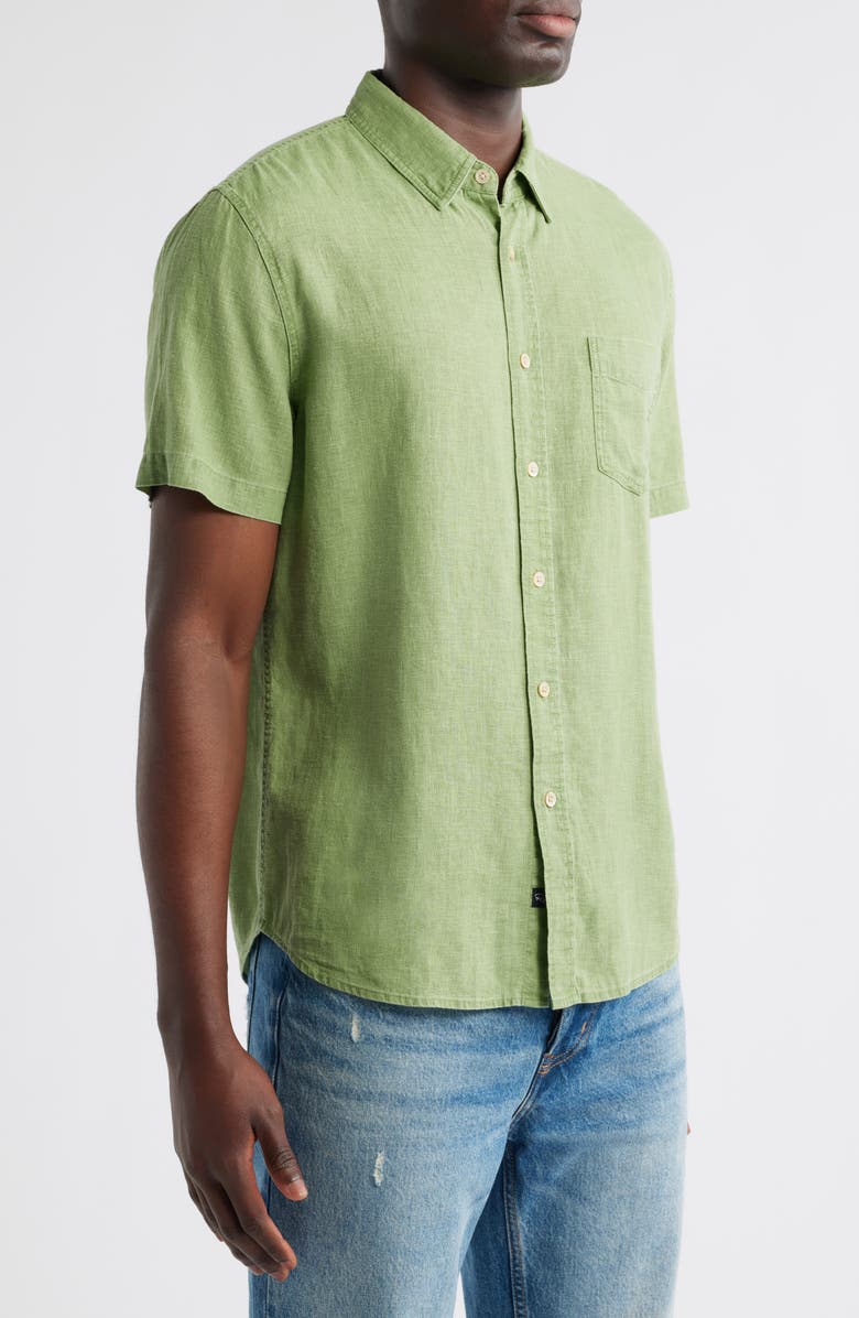 Rails Paros Short Sleeve Linen Blend Button-Up Shirt, Alternate, color, Matcha