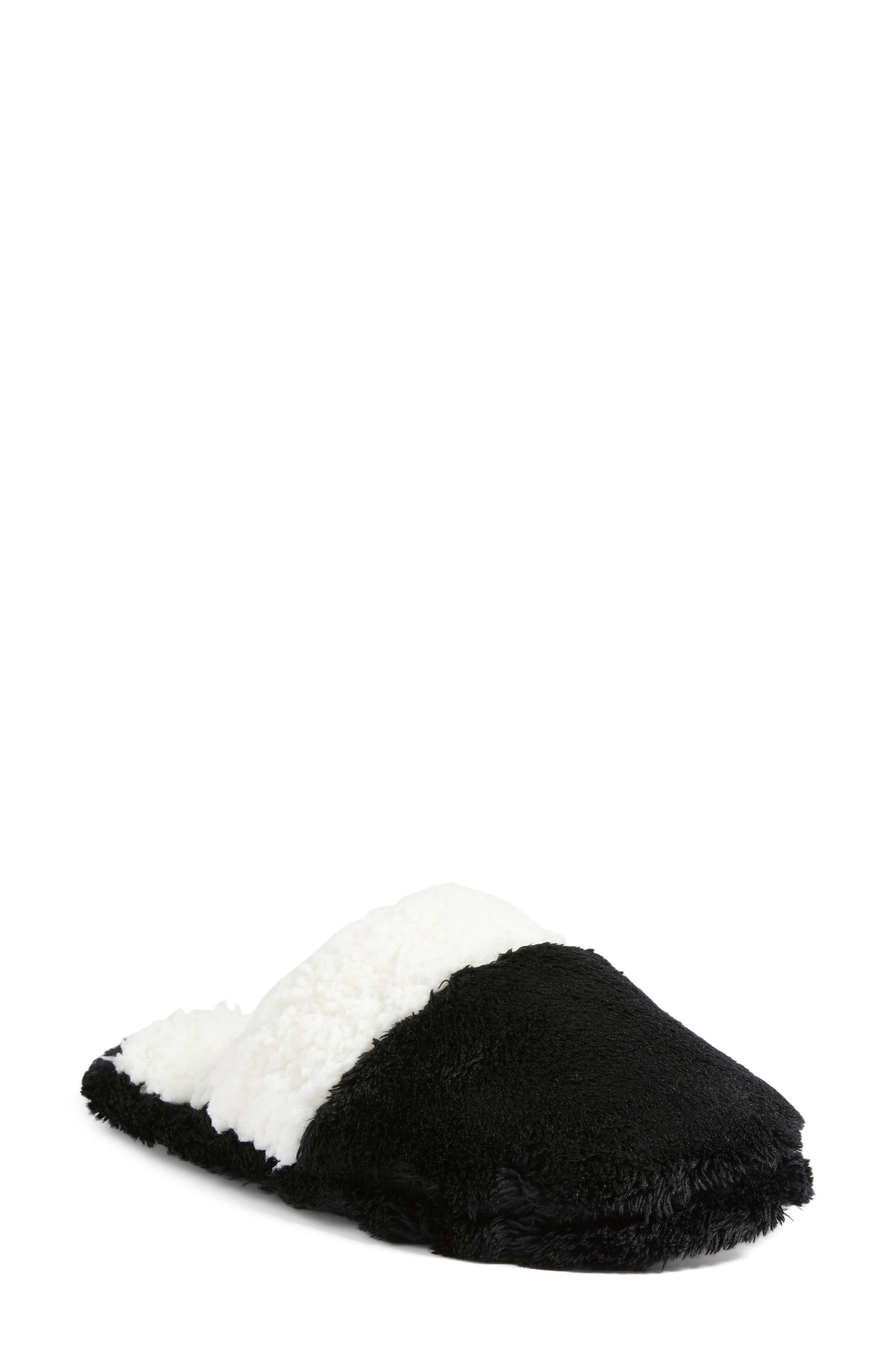 Frosted Scuff Slippers, Main, color, BLACK