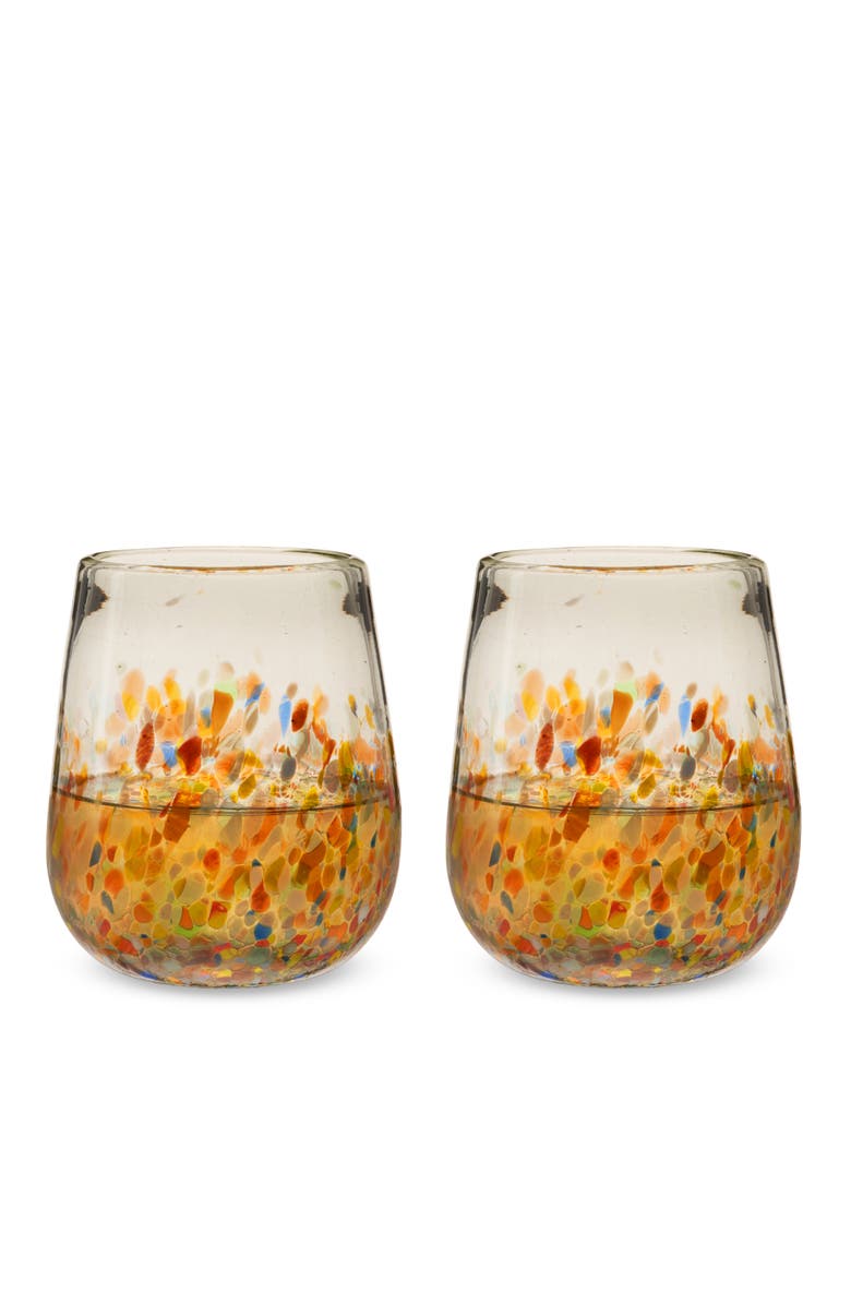 TWINE Segunda Vida Artistico Recycled Stemless Wine Glasses Set of 2, Main, color, Multicolor