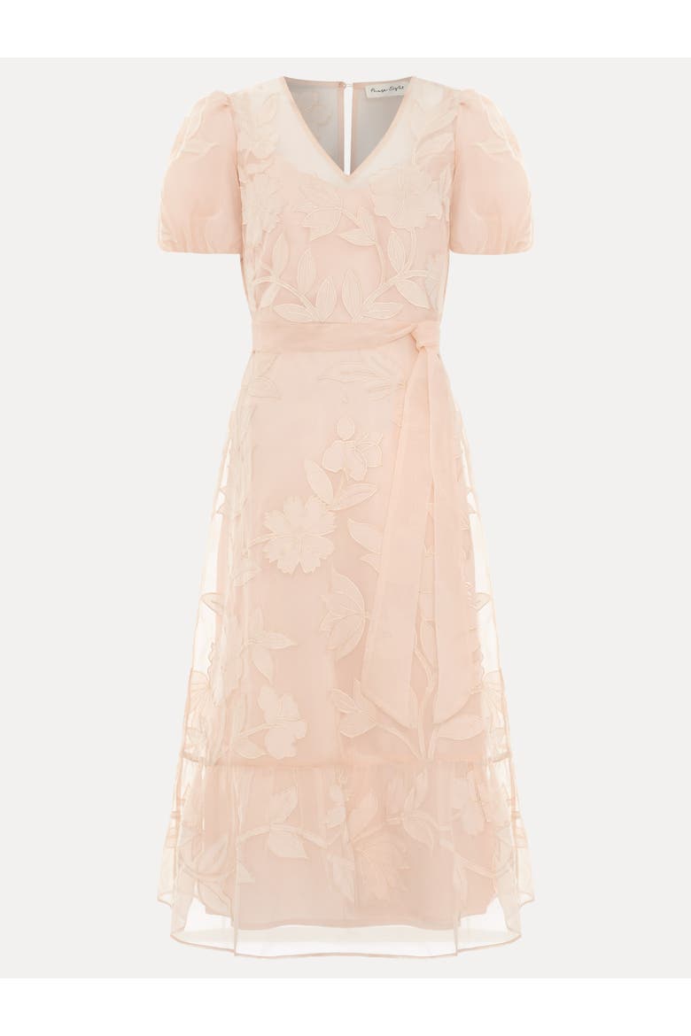 Chrissie Tie-Waist Wrap Midi Dress, Alternate, color, Pale Pink