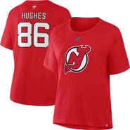 FANATICS Women's Fanatics Jack Hughes Red New Jersey Devils Authentic Stack Name & Number T-Shirt