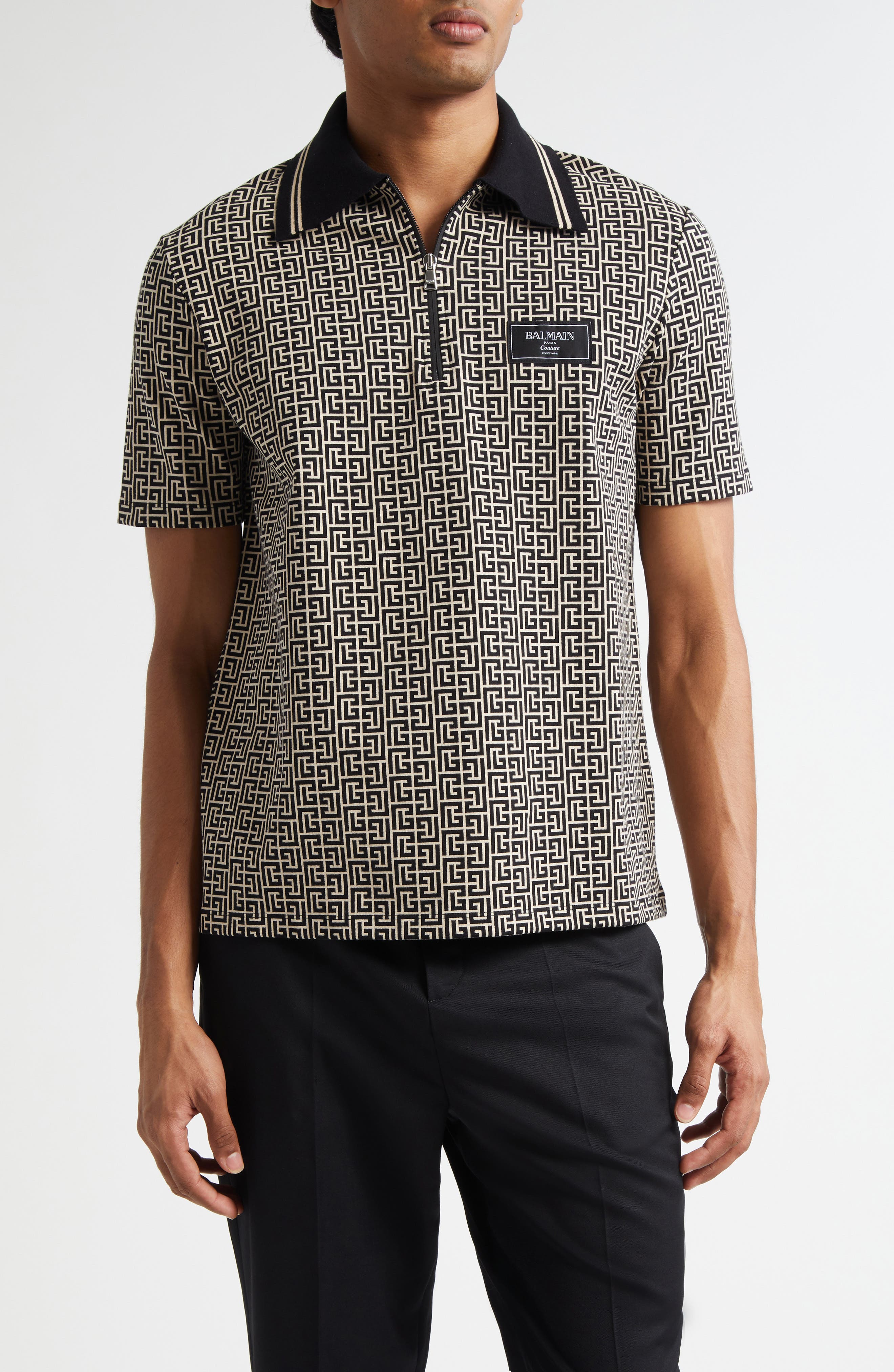 Couture Label Monogram Jacquard Half Zip Polo