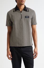 Balmain Couture Label Monogram Jacquard Half Zip Polo