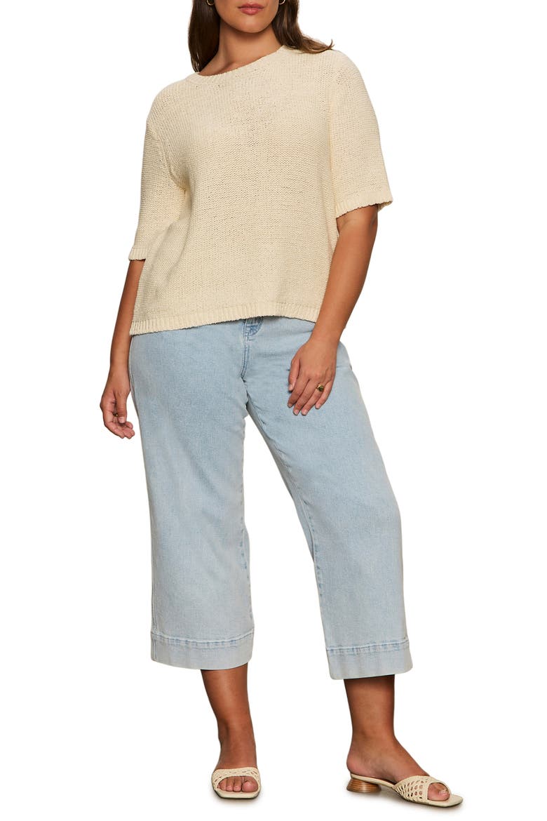 Short Sleeve Open-Stitch Sweater, Alternate, color, MACRAME