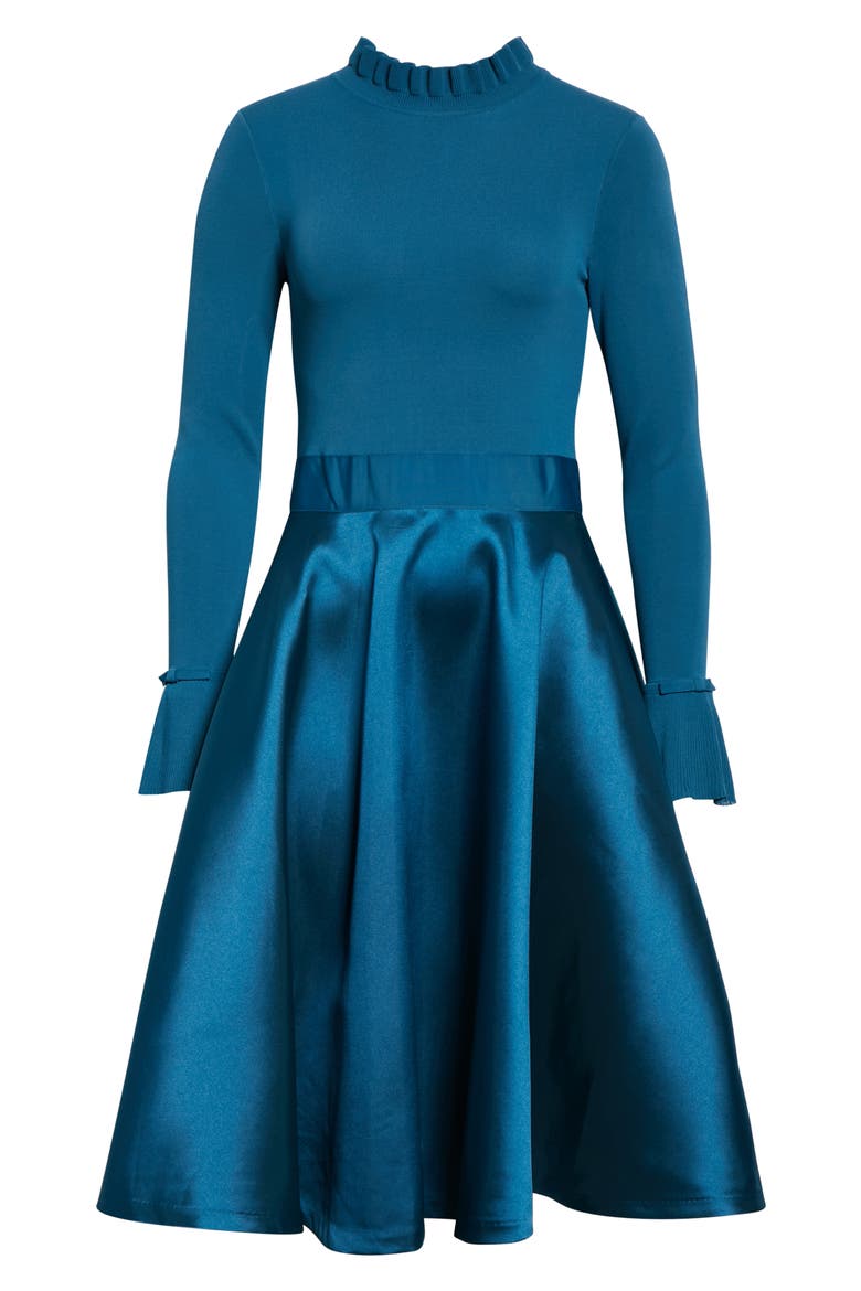 Zadi Mix Media Long Sleeve Dress, Alternate, color, MID-BLUE