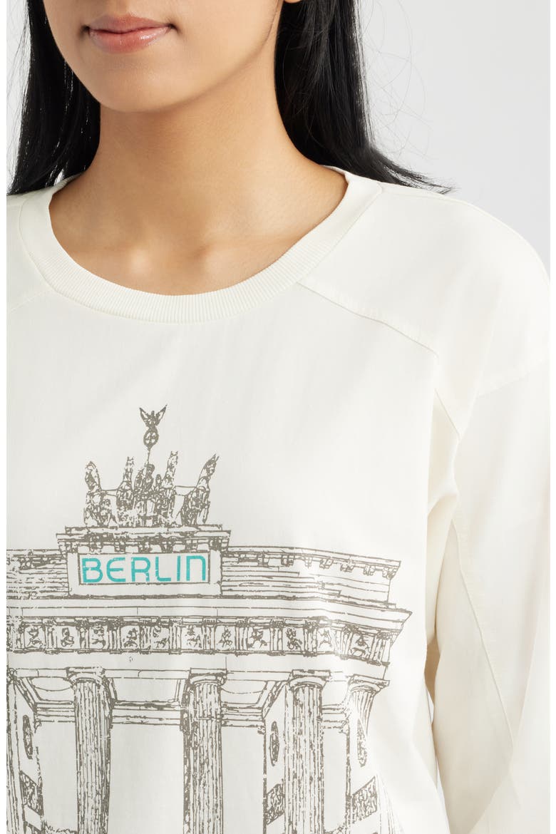 Three-Quarter-Sleeve Graphic Print Top, Alternate, color, GARDENIA